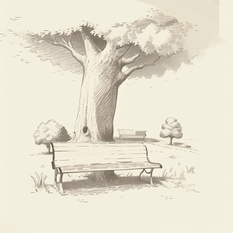 (masterpiece, best quality:1.1), (sketch:1.1), paper, no humans, a park bench, grass, tree